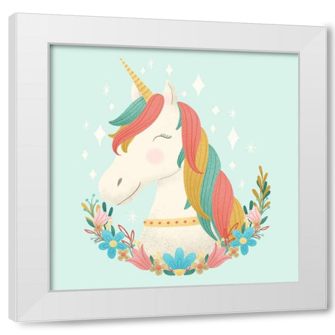 Unicorns and Flowers II White Modern Wood Framed Art Print by Noonday Design