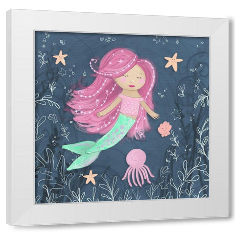 Mermaid and Octopus Navy I White Modern Wood Framed Art Print by Hartworks