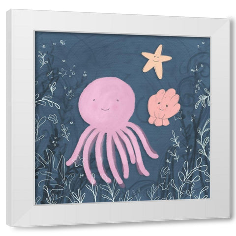 Mermaid and Octopus Navy II White Modern Wood Framed Art Print by Hartworks