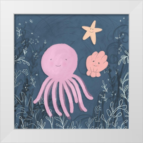 Mermaid and Octopus Navy II White Modern Wood Framed Art Print by Hartworks