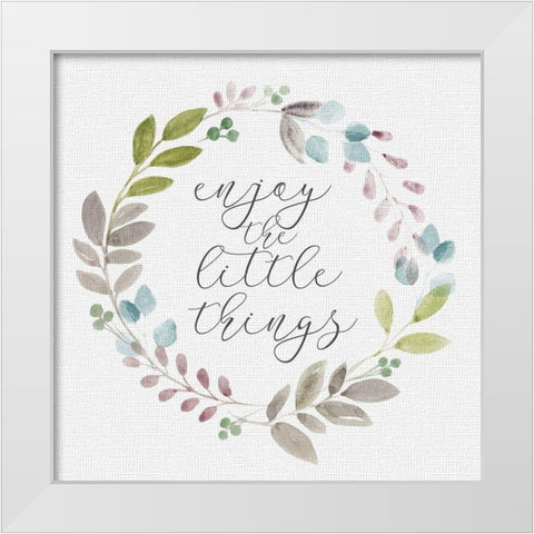 Botanical Wreath Enjoy little things White Modern Wood Framed Art Print by Hartworks