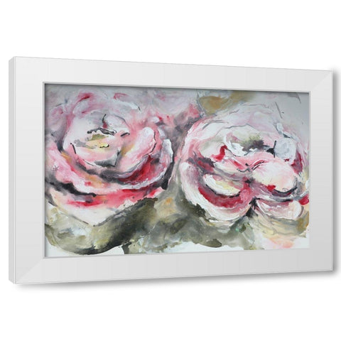 Pair of Pink Roses Landscape White Modern Wood Framed Art Print by Chapman, Marcy