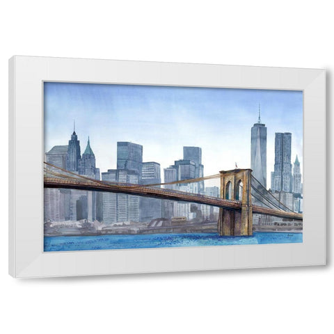 NY Skyline White Modern Wood Framed Art Print by Bannarot
