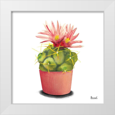 Cactus Flowers I White Modern Wood Framed Art Print by Bannarot
