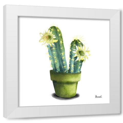 Cactus Flowers II White Modern Wood Framed Art Print by Bannarot