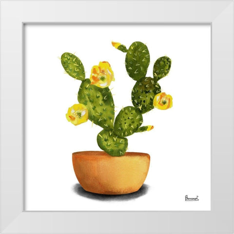 Cactus Flowers III White Modern Wood Framed Art Print by Bannarot
