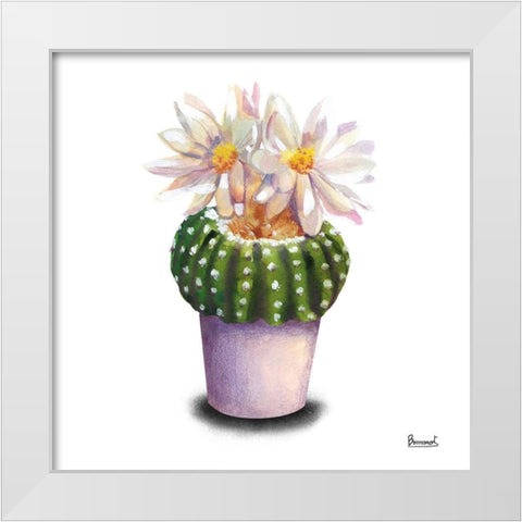 Cactus Flowers IX White Modern Wood Framed Art Print by Bannarot