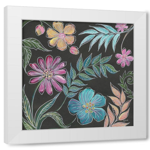 Boho Florals on Black I White Modern Wood Framed Art Print by Tre Sorelle Studios