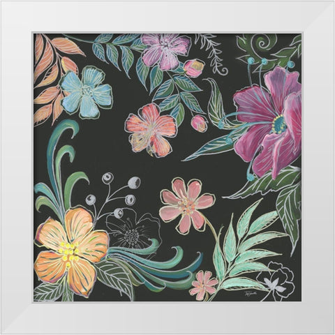 Boho Florals on Black II White Modern Wood Framed Art Print by Tre Sorelle Studios