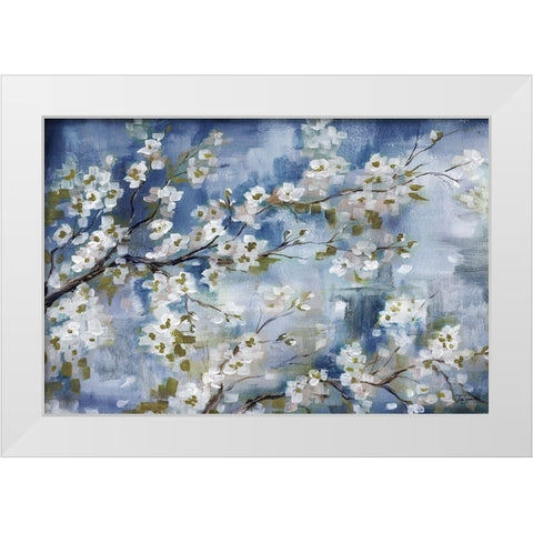 Cherry Blossoms Branch Blue and White landscape White Modern Wood Framed Art Print by Tre Sorelle Studios