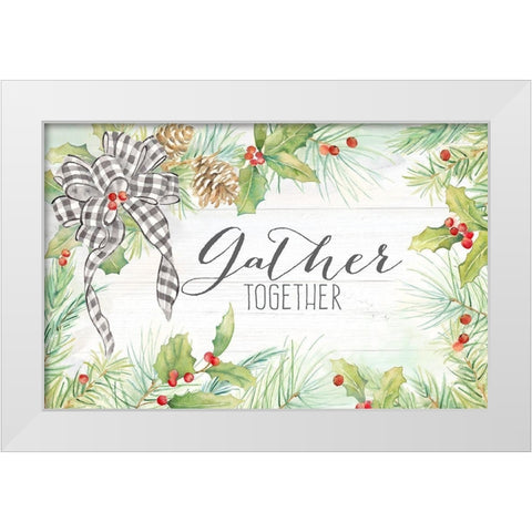 Holiday Gingham Wreath landscape White Modern Wood Framed Art Print by Coulter, Cynthia