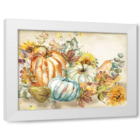 Watercolor Harvest Pumpkin landscape White Modern Wood Framed Art Print by Tre Sorelle Studios