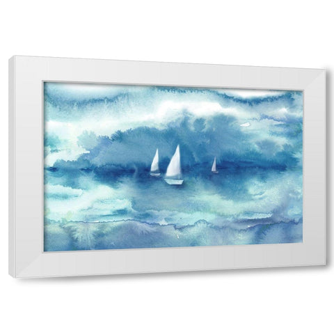 Watercolor Sailboat Abstract Blue White Modern Wood Framed Art Print by Tre Sorelle Studios