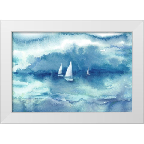 Watercolor Sailboat Abstract Blue White Modern Wood Framed Art Print by Tre Sorelle Studios