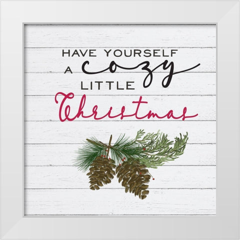 Cozy Christmas I-Pine cones White Modern Wood Framed Art Print by Hartworks