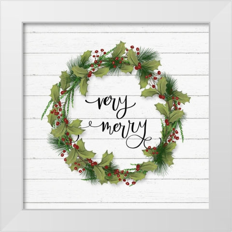 Cozy Christmas Wreath I White Modern Wood Framed Art Print by Hartworks