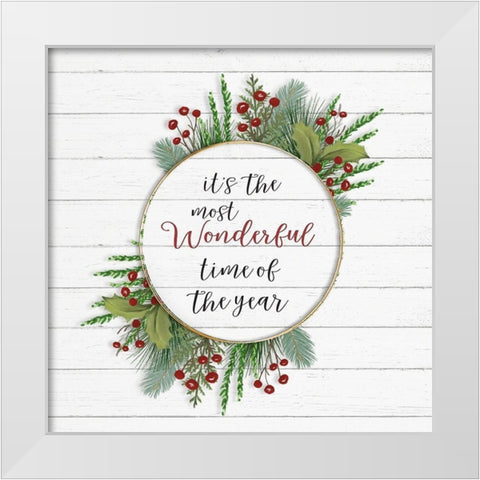 Cozy Christmas Wreath II White Modern Wood Framed Art Print by Hartworks