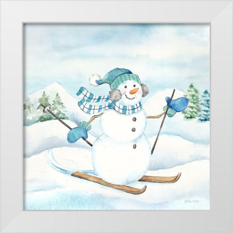 Let it Snow Blue Snowman III White Modern Wood Framed Art Print by Coulter, Cynthia
