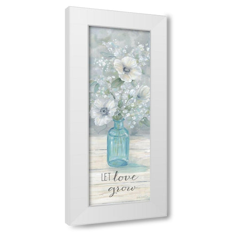 Vintage Jar Bouquet sentiment vertical II-Let Love Grow White Modern Wood Framed Art Print by Coulter, Cynthia