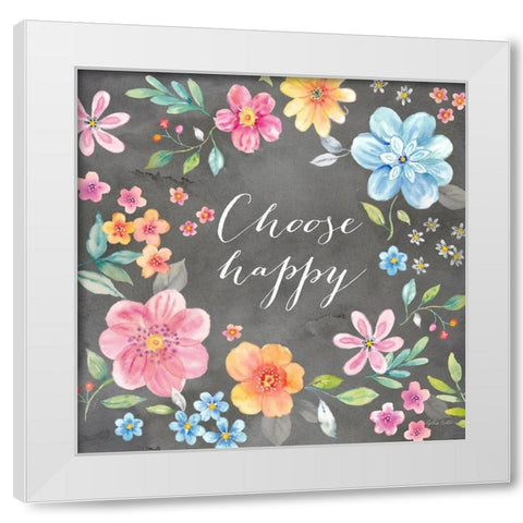 Whimsical Blooms sentiment black III-Happy White Modern Wood Framed Art Print by Coulter, Cynthia