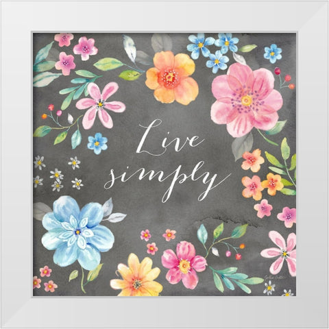 Whimsical Blooms sentiment black IV-Live Simply White Modern Wood Framed Art Print by Coulter, Cynthia
