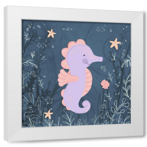 Seahorse and Turtle Blue I White Modern Wood Framed Art Print by Hartworks