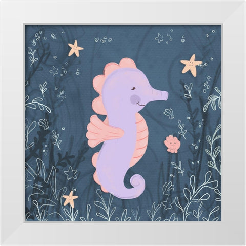 Seahorse and Turtle Blue I White Modern Wood Framed Art Print by Hartworks