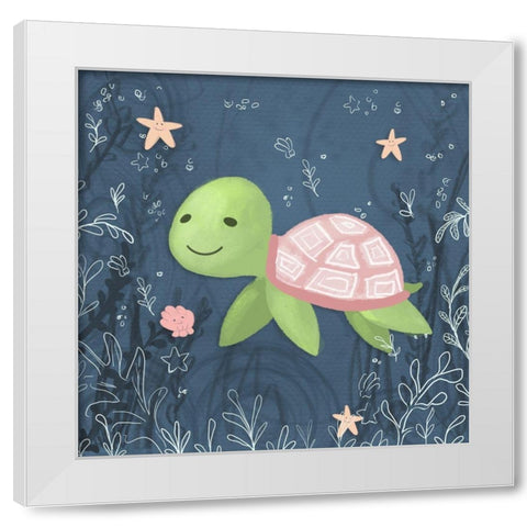 Seahorse and Turtle Blue II White Modern Wood Framed Art Print by Hartworks