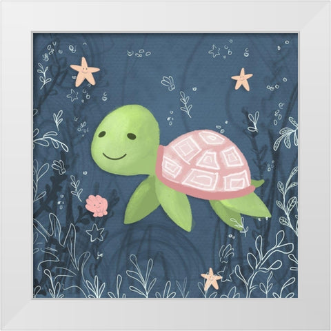 Seahorse and Turtle Blue II White Modern Wood Framed Art Print by Hartworks