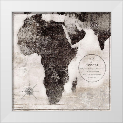 World Map Black and White I-Africa White Modern Wood Framed Art Print by Cusson, Marie-Elaine