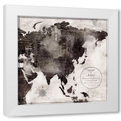 World Map Black and White II-Asia White Modern Wood Framed Art Print by Cusson, Marie-Elaine