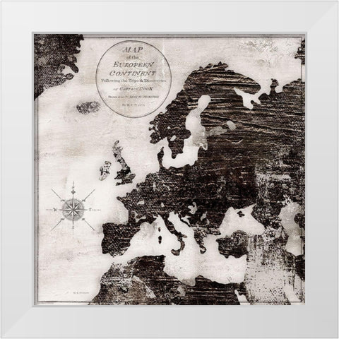 World Map Black and White III-Europe White Modern Wood Framed Art Print by Cusson, Marie-Elaine