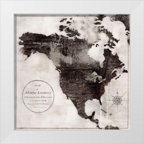 World Map Black and White IV-North America White Modern Wood Framed Art Print by Cusson, Marie-Elaine