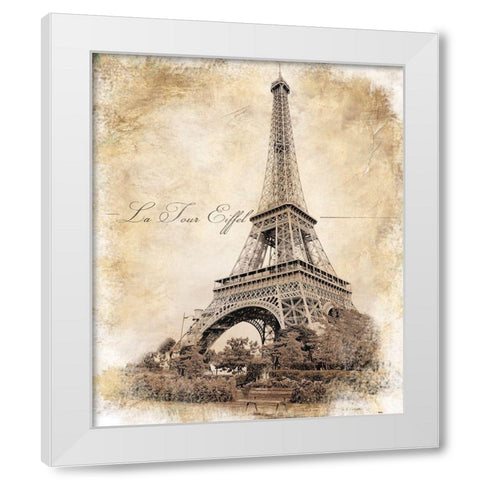 Vintage Eiffel Tower White Modern Wood Framed Art Print by Cusson, Marie-Elaine