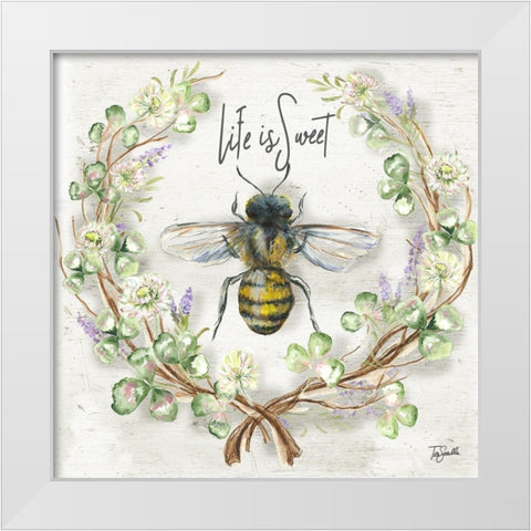 Honey Bee and Clover Wreath I White Modern Wood Framed Art Print by Tre Sorelle Studios