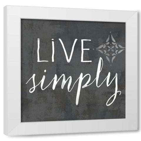 Live Simply on black White Modern Wood Framed Art Print by Coulter, Cynthia