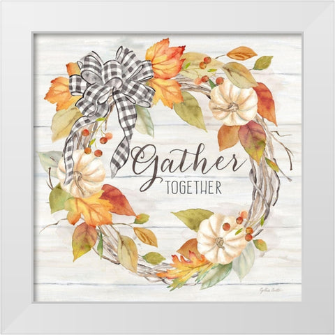Pumpkin Patch Wreath I-Gather White Modern Wood Framed Art Print by Coulter, Cynthia