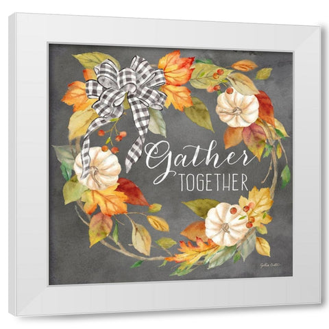 Pumpkin Patch Wreath on Black I-Gather White Modern Wood Framed Art Print by Coulter, Cynthia
