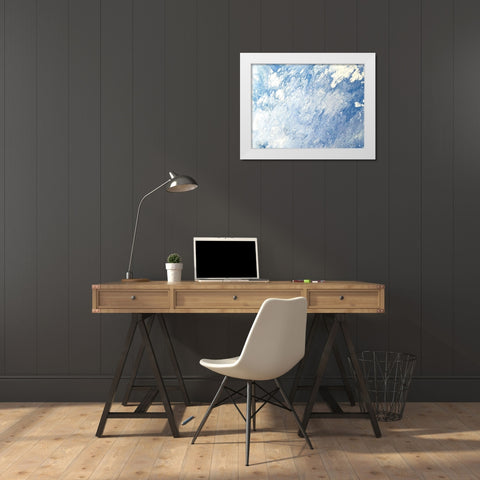 Earth Blues Abstract landscape White Modern Wood Framed Art Print by Cusson, Marie Elaine