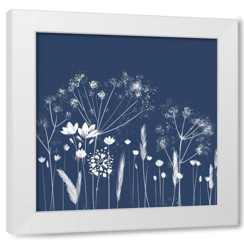 Indigo Flowers I White Modern Wood Framed Art Print by Northern Lights