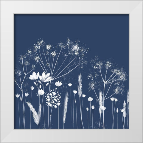 Indigo Flowers I White Modern Wood Framed Art Print by Northern Lights