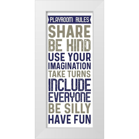 Playroom Rules vertical White Modern Wood Framed Art Print by Reed, Tara