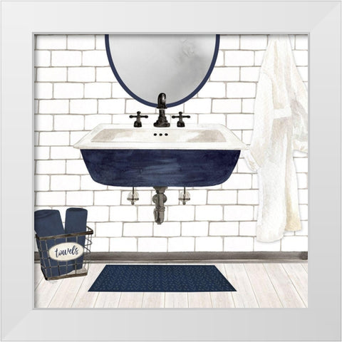 Farmhouse Bath II navy-Sink White Modern Wood Framed Art Print by Reed, Tara
