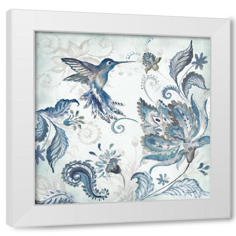 Watercolor Boho Blue Hummingbird I White Modern Wood Framed Art Print by Tre Sorelle Studios