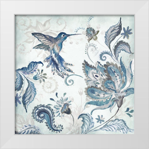 Watercolor Boho Blue Hummingbird I White Modern Wood Framed Art Print by Tre Sorelle Studios