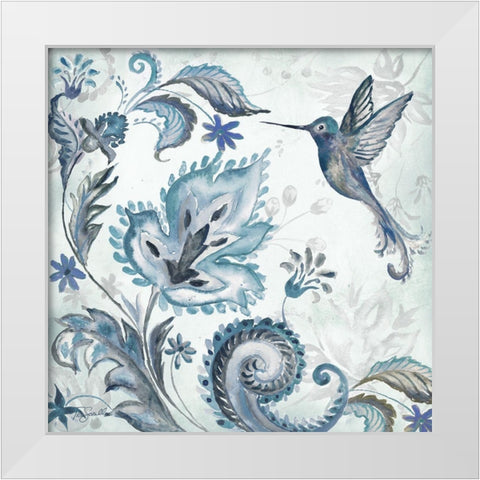 Watercolor Boho Blue Hummingbird II White Modern Wood Framed Art Print by Tre Sorelle Studios