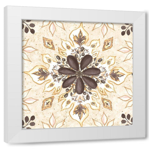 Warm Tribal Texture Floral Medallion White Modern Wood Framed Art Print by Tre Sorelle Studios