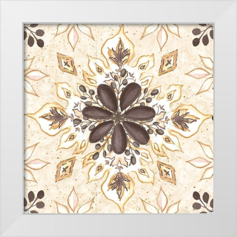 Warm Tribal Texture Floral Medallion White Modern Wood Framed Art Print by Tre Sorelle Studios