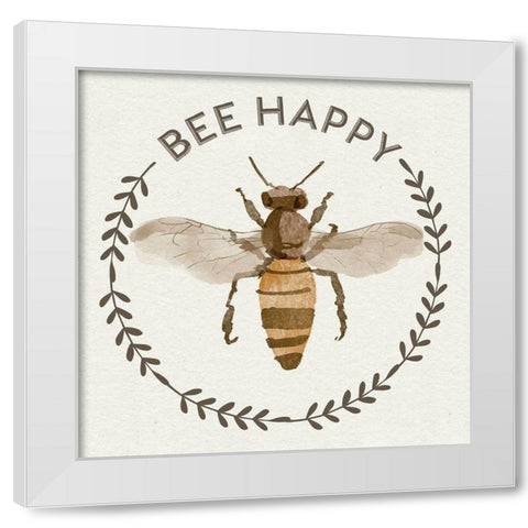 Bee Hive I-Bee Happy White Modern Wood Framed Art Print by Bannarot