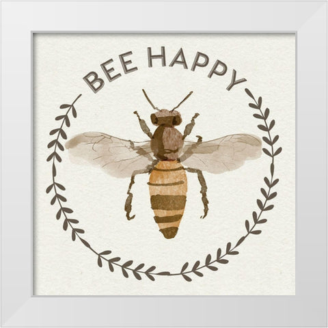 Bee Hive I-Bee Happy White Modern Wood Framed Art Print by Bannarot